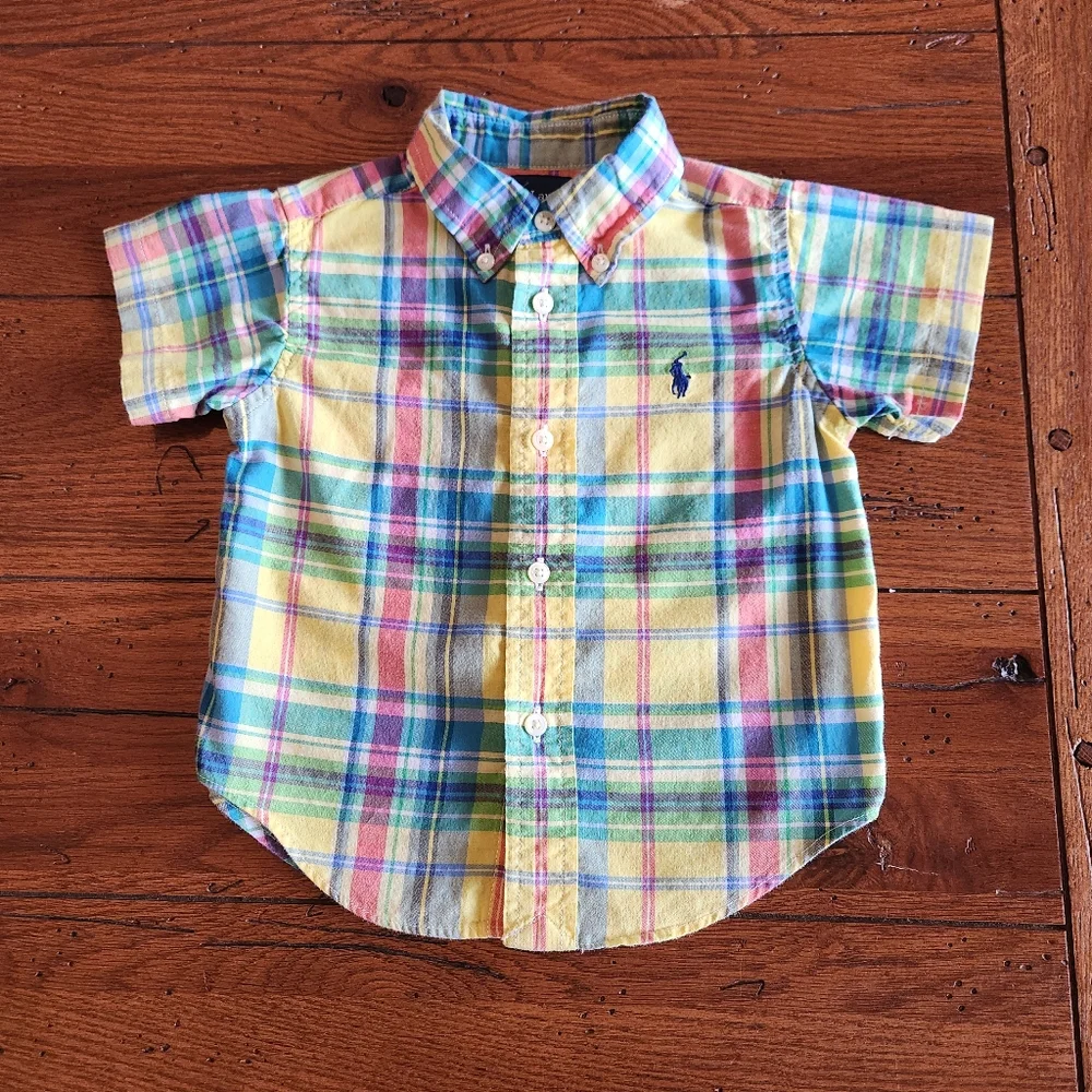 Ralph Lauren infant Madras SS button-down and Chino bundle Size 12 months